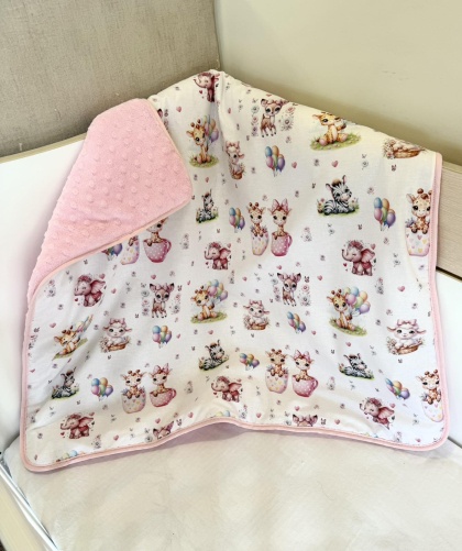 Бебешко поларено одеяло "Весели мъници" - розово