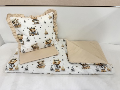 Бебешки комплект за количка "Моряче" - бежово