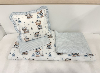 Бебешки комплект за количка "Моряче" - синьо каре