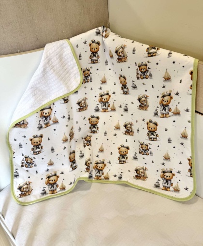 Бебешко одеяло - "Моряче" - бяло/зелено - 80/90см.