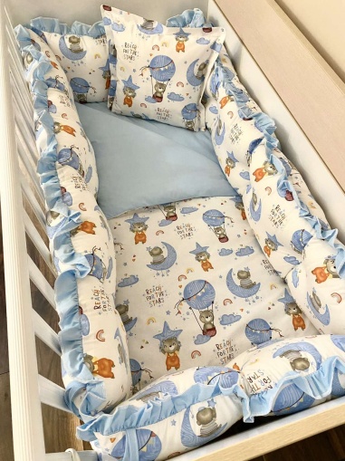 Бебешки спален комплект 8 части с обиколници "Ментови балончета"