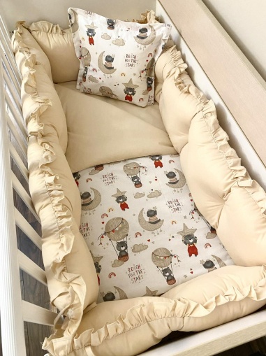 Бебешки спален комплект 8 части с обиколници "Ментови балони" - бяло