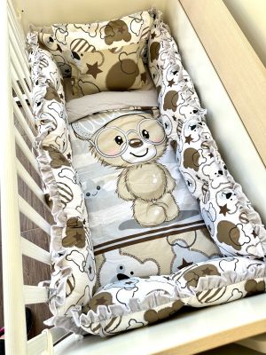 Луксозен бебешки спален комплект 8 части с обиколници "Бежово мече - Dude"