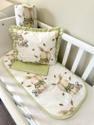 Baby stroller set + leak-proof mat "Rabbits/Green"
