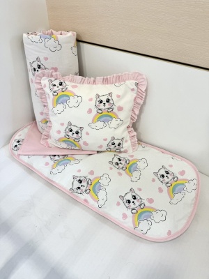 Бебешки комплект за количка + непромокаема подложка "Сладки котенца" 