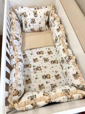 Бебешки спален комплект 8 части с обиколници "Моряче" - бежово