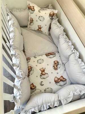 Бебешки спален комплект 8 части с обиколници "Сиви мечета"