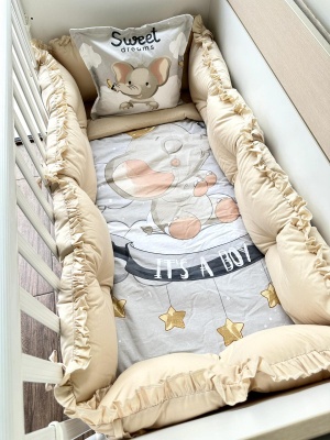Луксозен бебешки спален комплект  8 части с обиколници "Слонче"