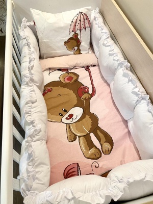 Луксозен бебешки спален комплект 8 части с обиколници "Чадърче"