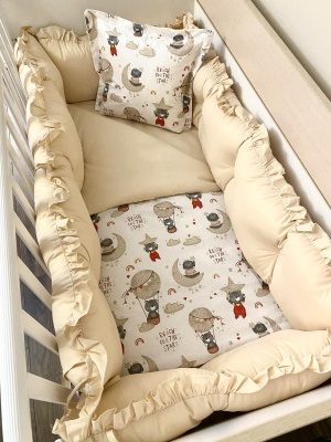 Бебешки спален комплект 8 части с обиколници "Ментови балони" - бяло