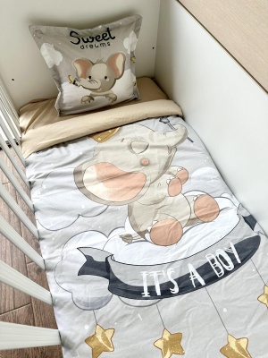Бебешки спален комплект "Слонче" - синьо