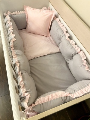 Бебешки спален комплект 8 части - "Зелено/ Сиво"