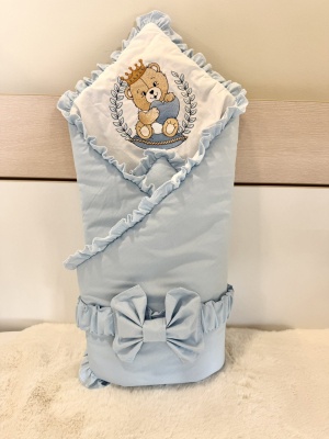 Персонализирано порт бебе за изписване с бродерия на името "Кралско мече" - синьо, 80/80см.